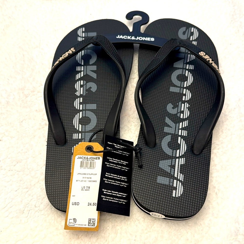 JACK & JONES NWT Black Flip Flops size 7/8